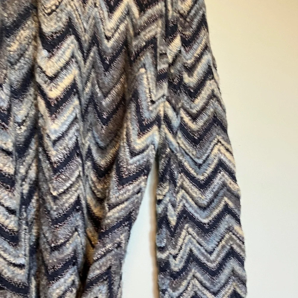 Lucky Brand Chevron Patterned Blue Wool Mohair Blend Cardigan with Belt - Picture 5 of 6